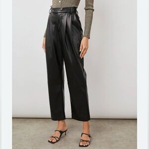 Rails Black Faux Vegan Leather High Waisted Wide Leg Jo Pleated Trouser Pants 4